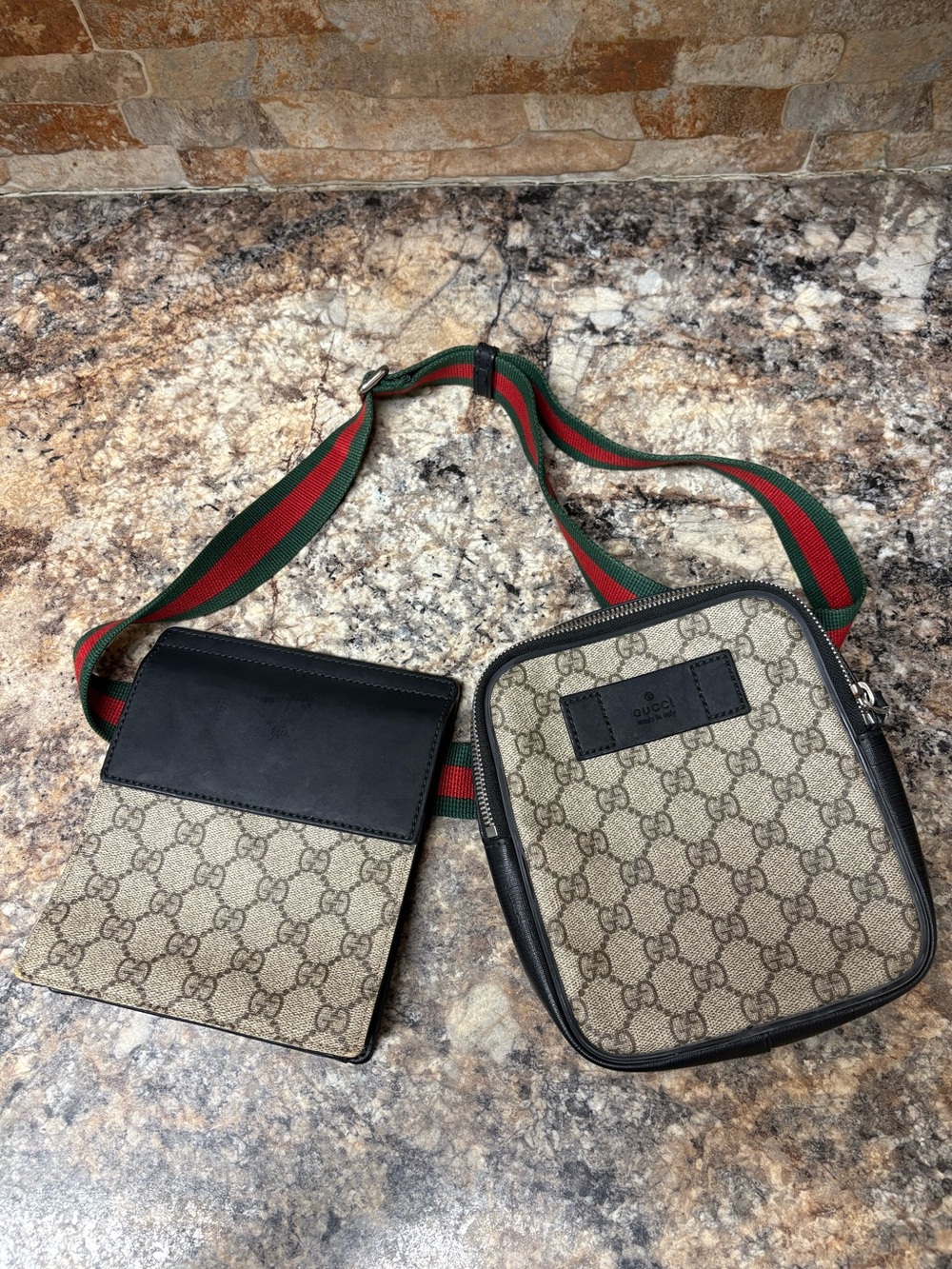 Gucci Authentic GG Monogram Web Belt Double Bag